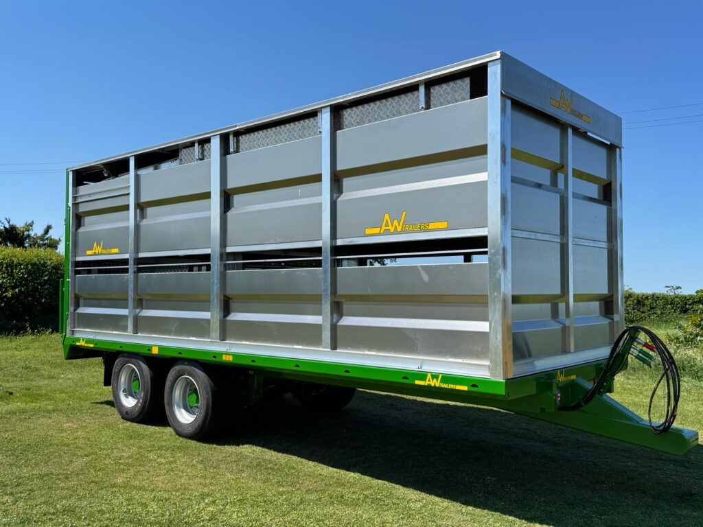 Large steel trailer in a field