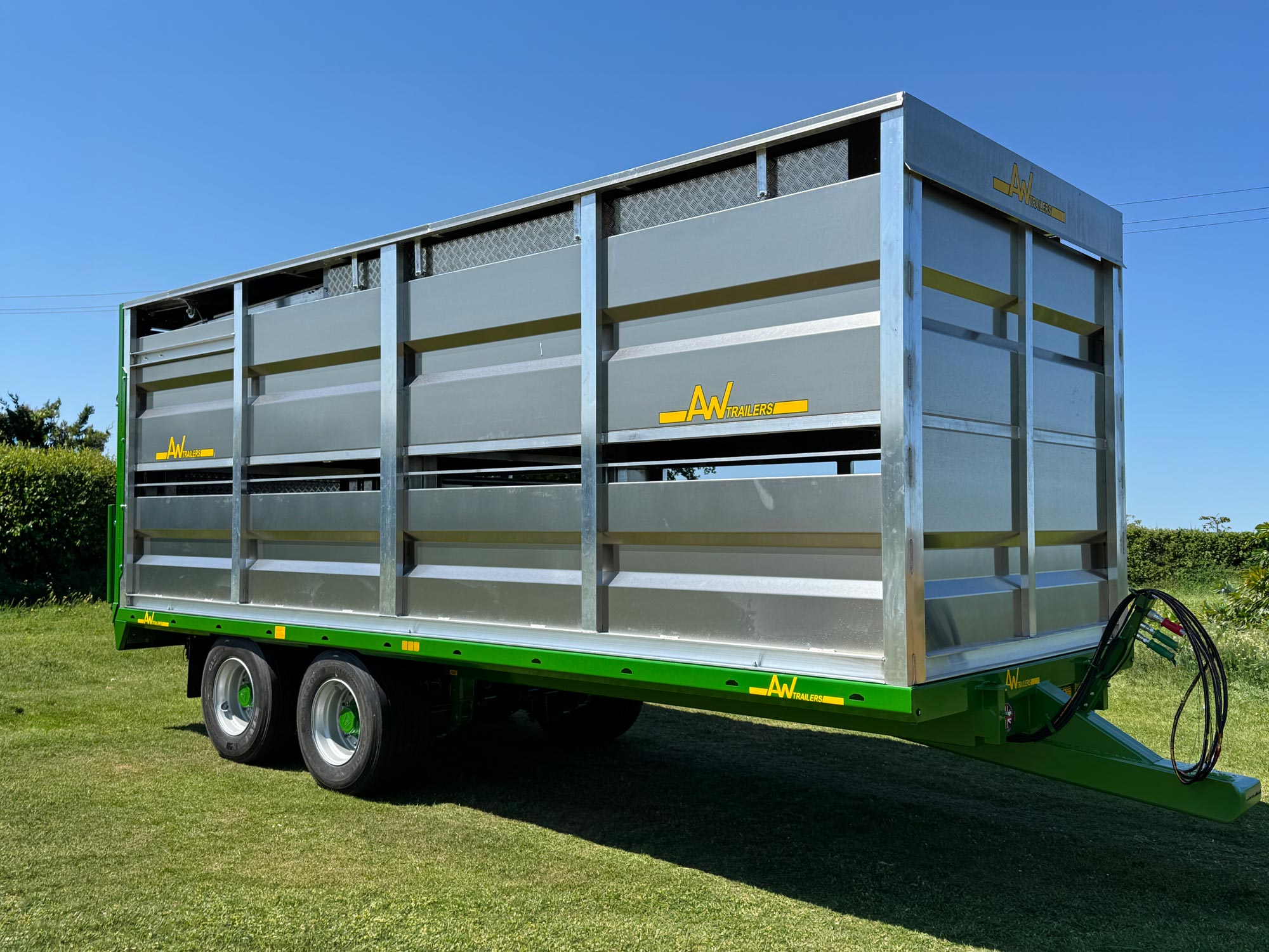 Large steel trailer in a field