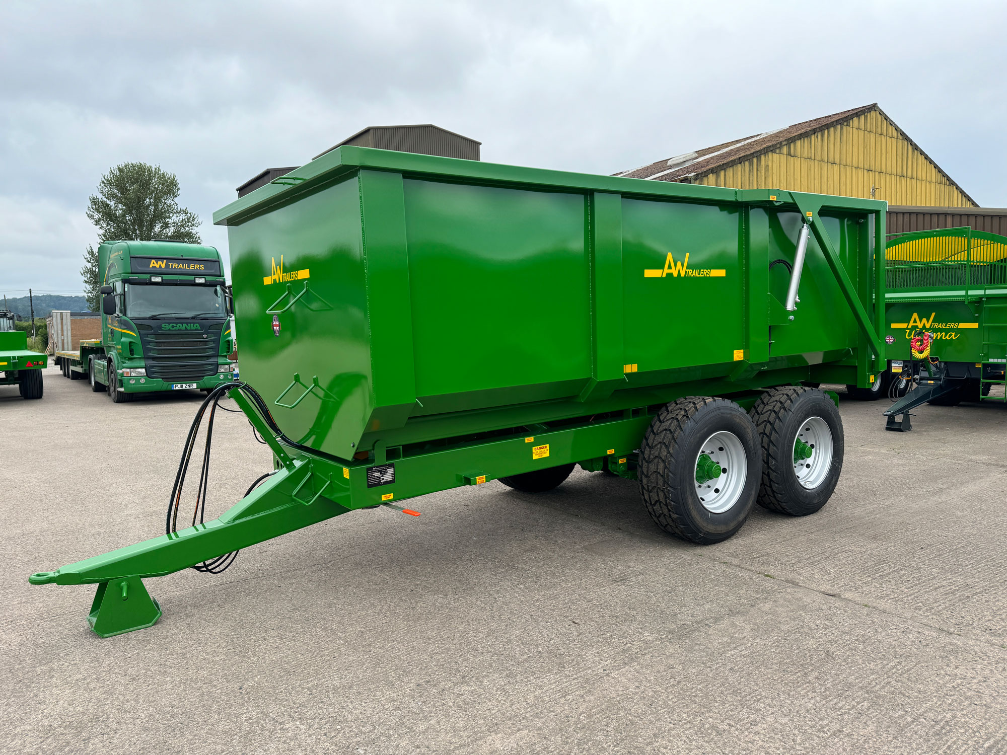 Green trailer in the factory
